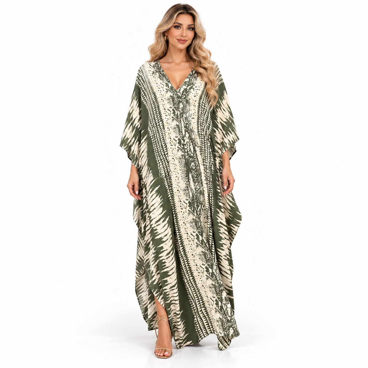 Elegant Olive Green Printed Modern Kaftan