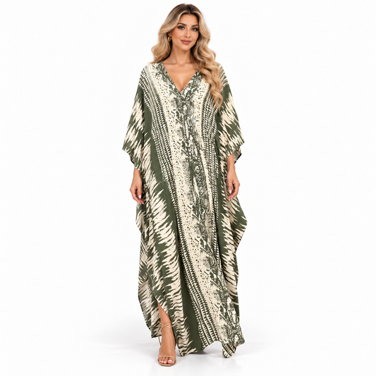 Elegant Olive Green Printed Modern Kaftan