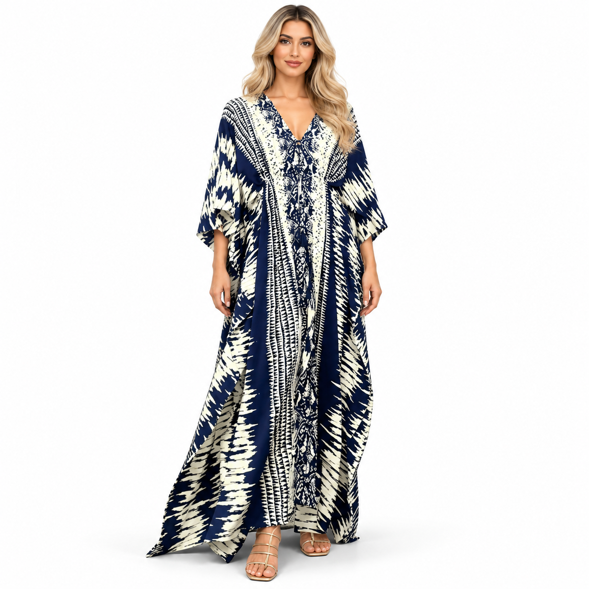 Navy Blue Abstract Print Modern Kaftan