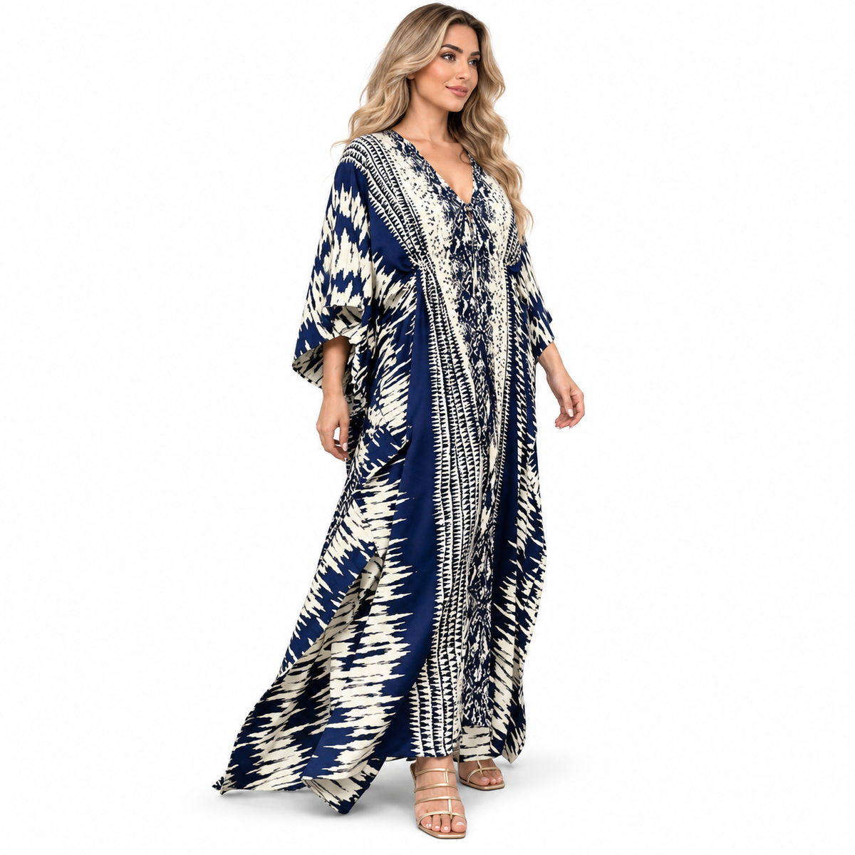 Navy Blue Abstract Print Modern Kaftan