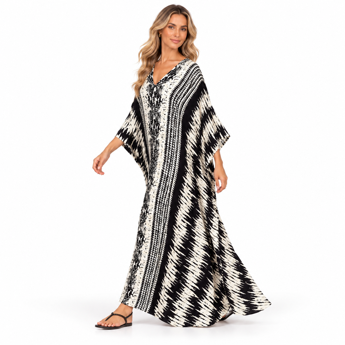 Elegant Black White Abstract Modern Kaftan