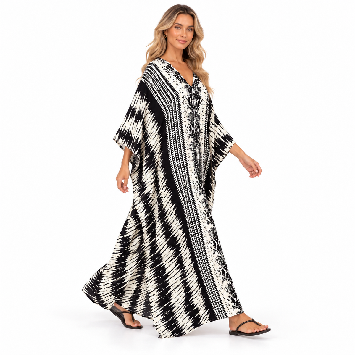 Elegant Black White Abstract Modern Kaftan