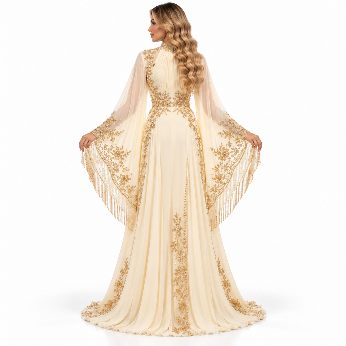 Elegant Ivory Gold Embroidery Modern Kaftan