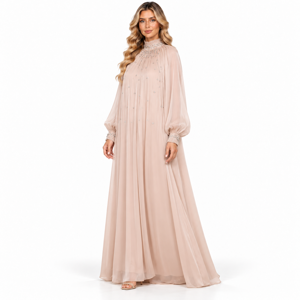 Elegant Blush Embellished Gown Modern Kaftan