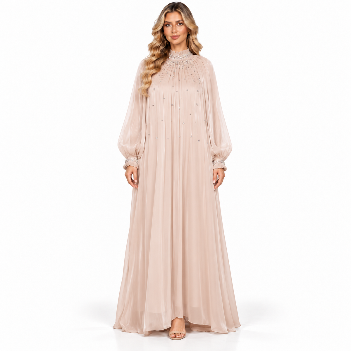 Elegant Blush Embellished Gown Modern Kaftan
