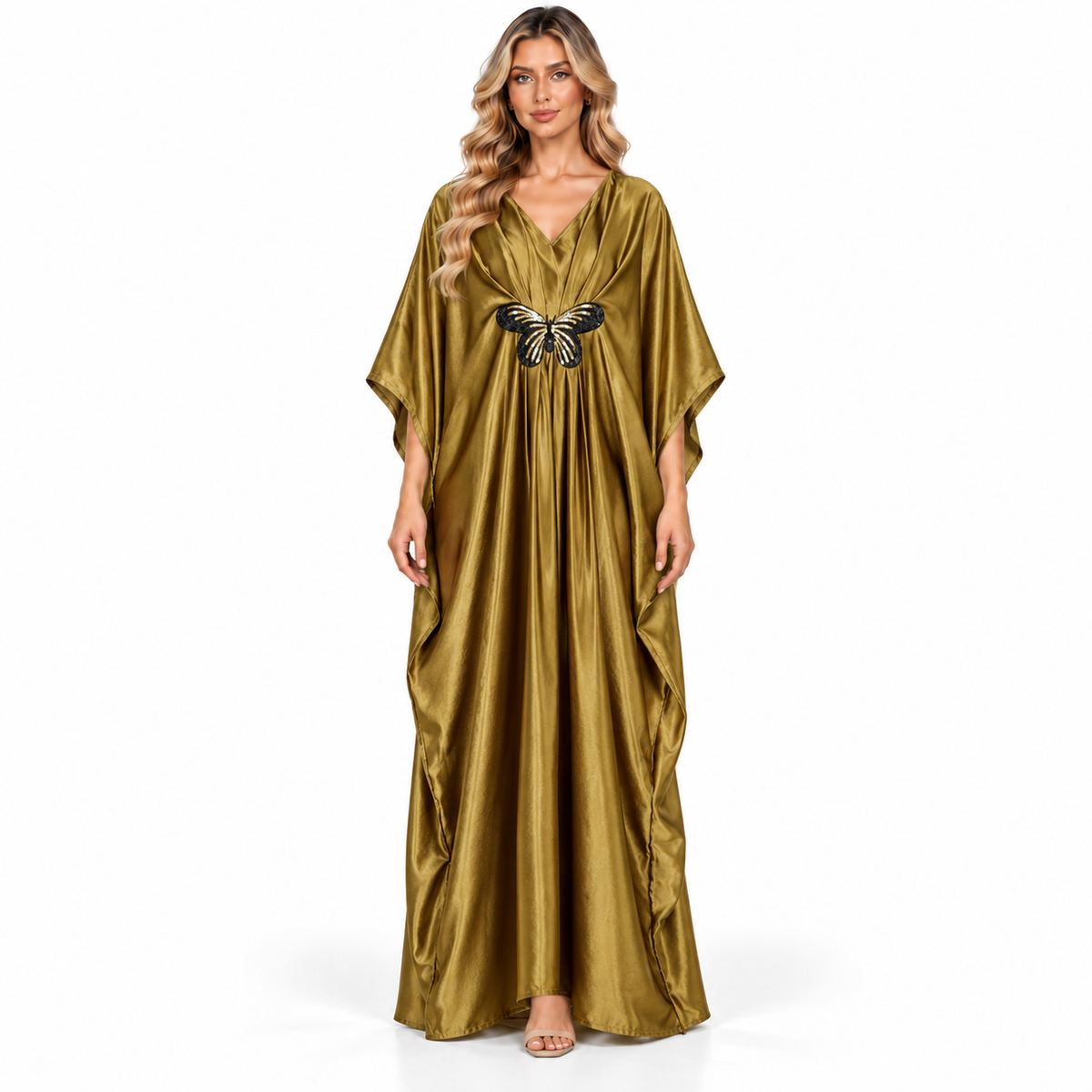 Modern Kaftan Golden Butterfly Satin Dress