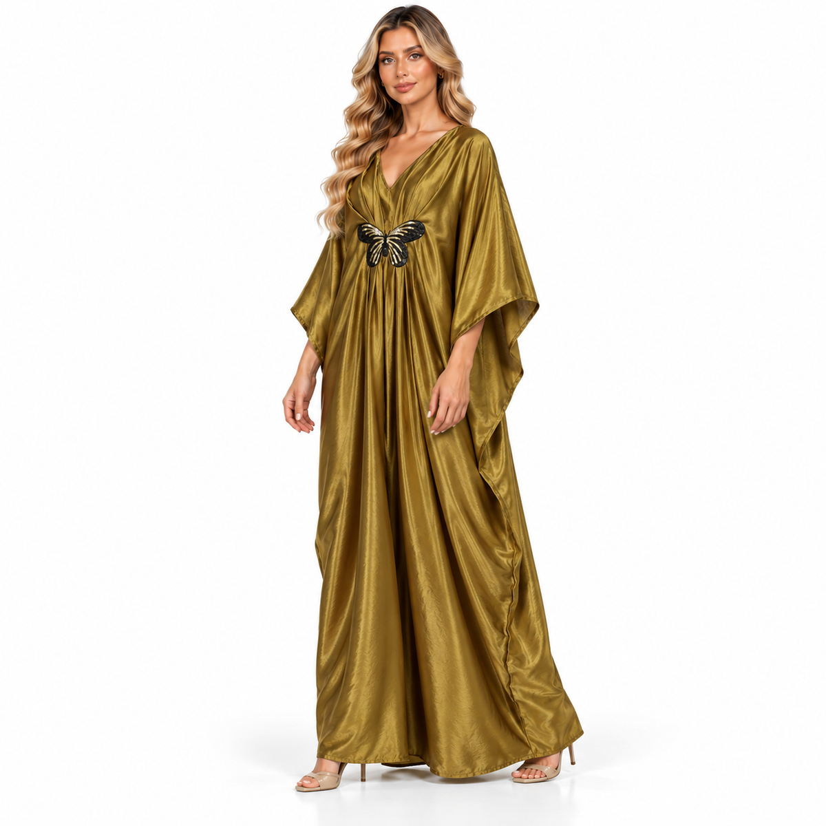 Modern Kaftan Golden Butterfly Satin Dress