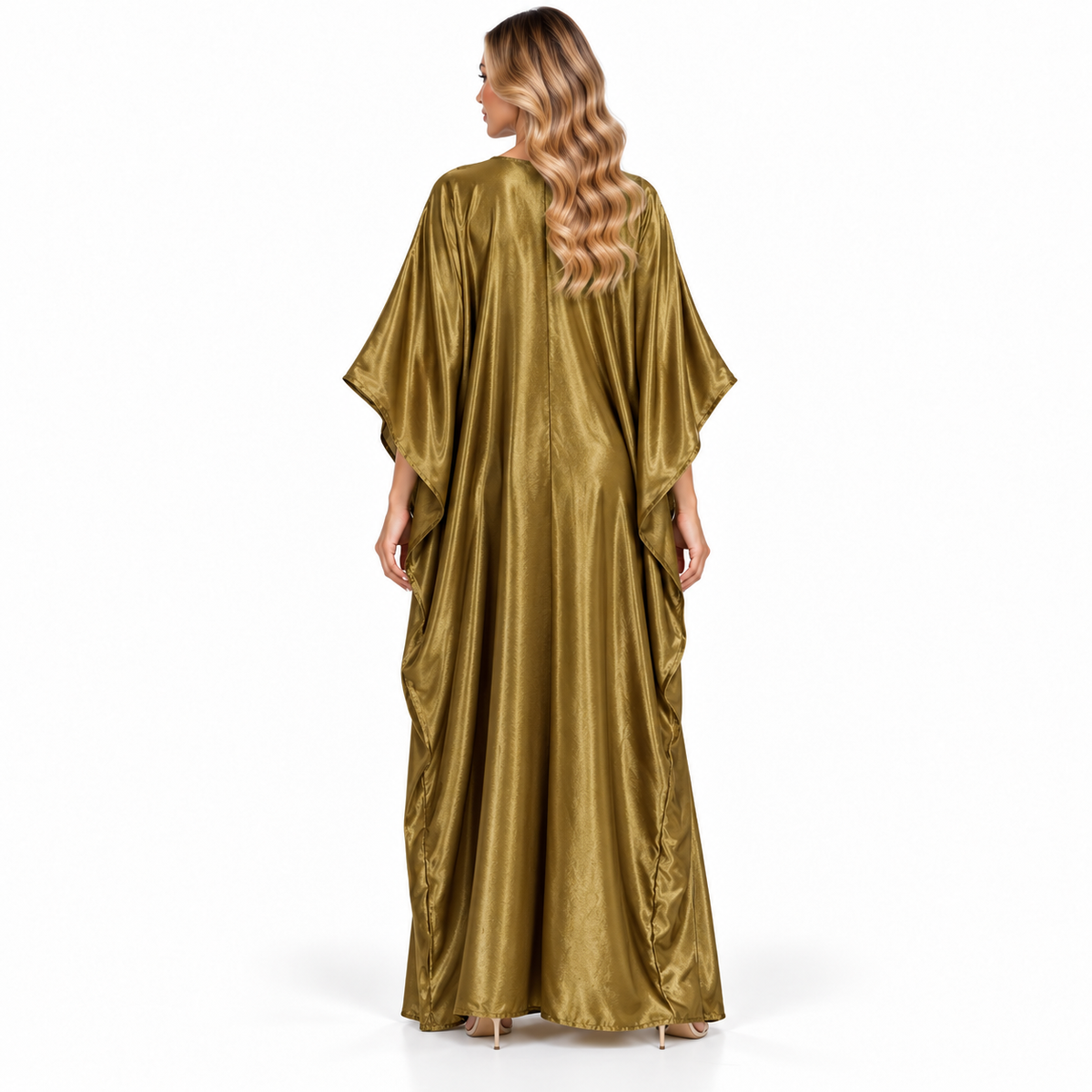 Modern Kaftan Golden Butterfly Satin Dress