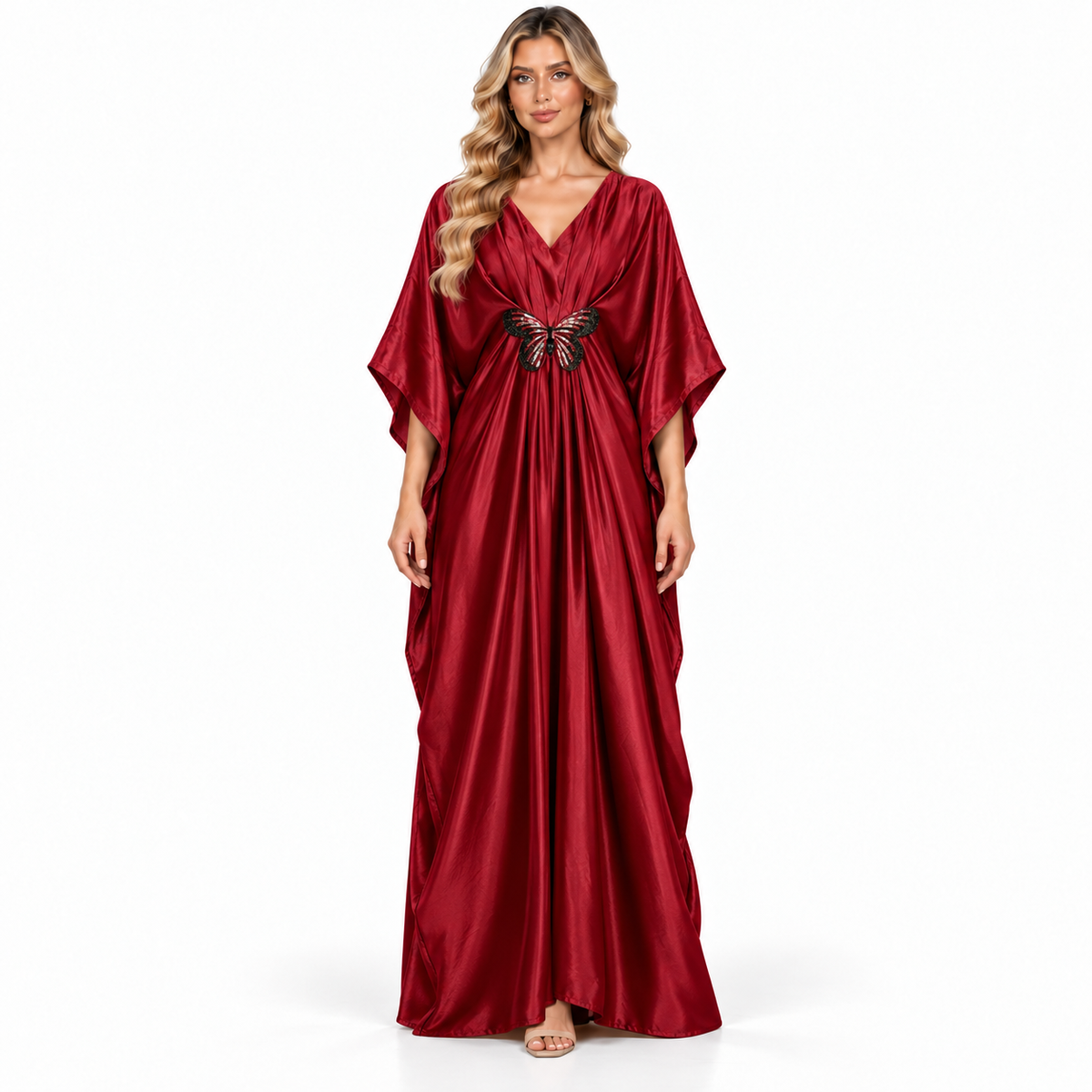 Modern Kaftan Elegant Burgundy Satin Dress