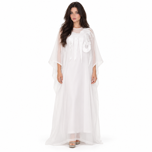 White Kaftan Elegant Sheer Layered Design