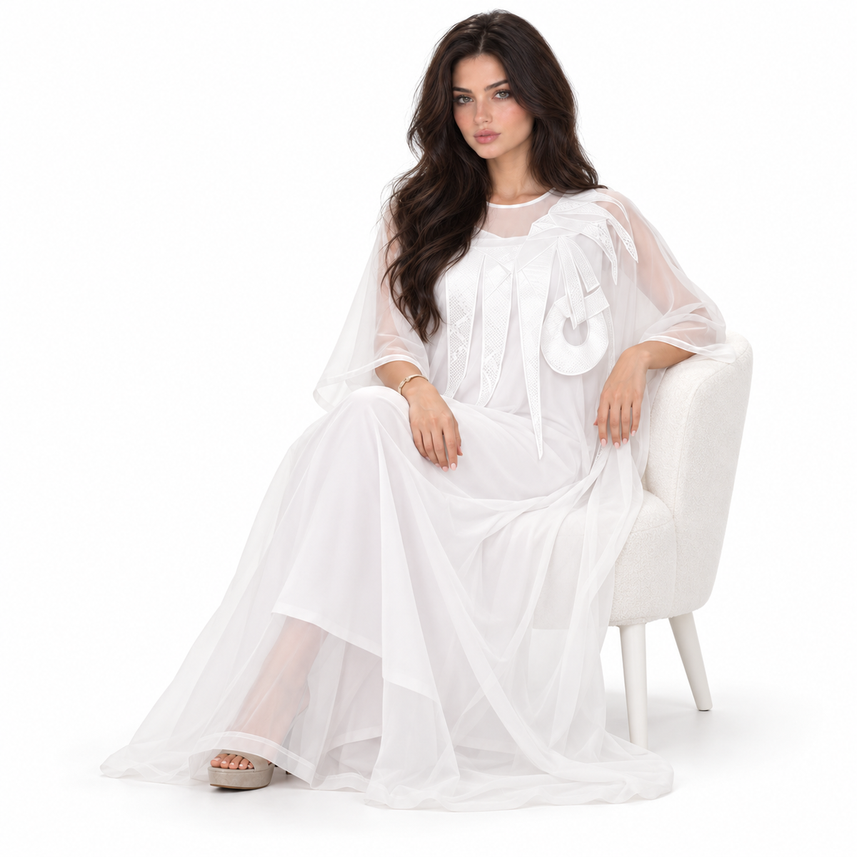 White Kaftan Elegant Sheer Layered Design