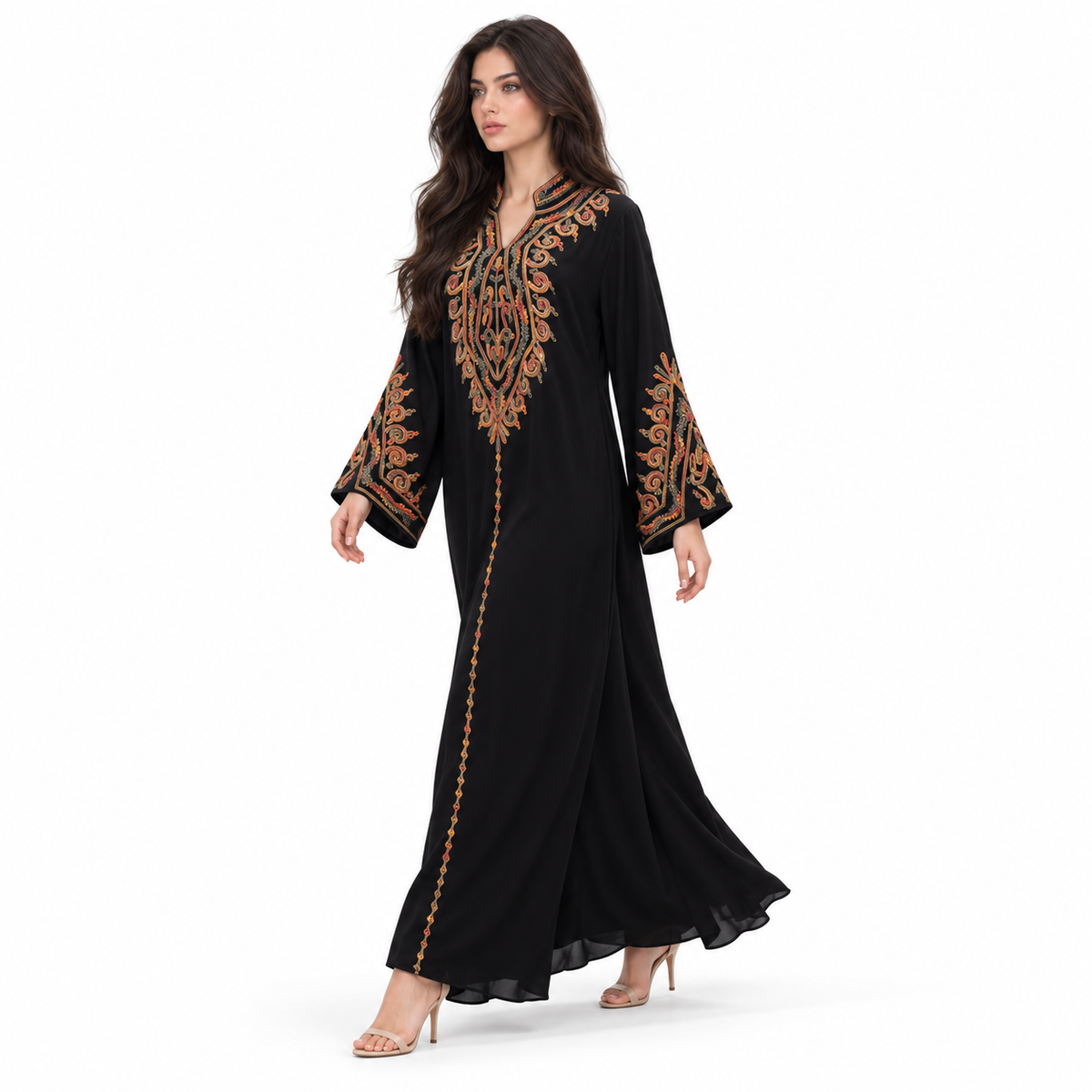 Black Kaftan With Elegant Colorful Embroidery
