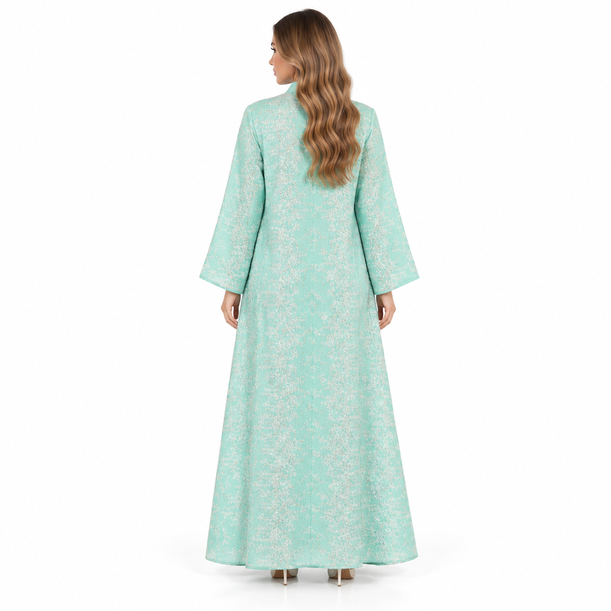 Elegant Mint Green Sequin Embroidered Kaftan