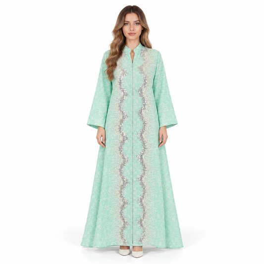 Elegant Mint Green Sequin Embroidered Kaftan
