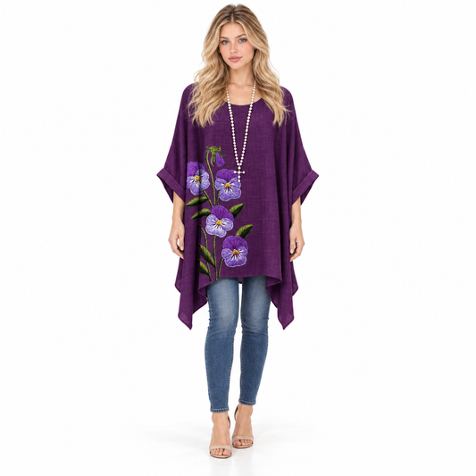 Elegant Purple Floral Embroidered Kaftan Top