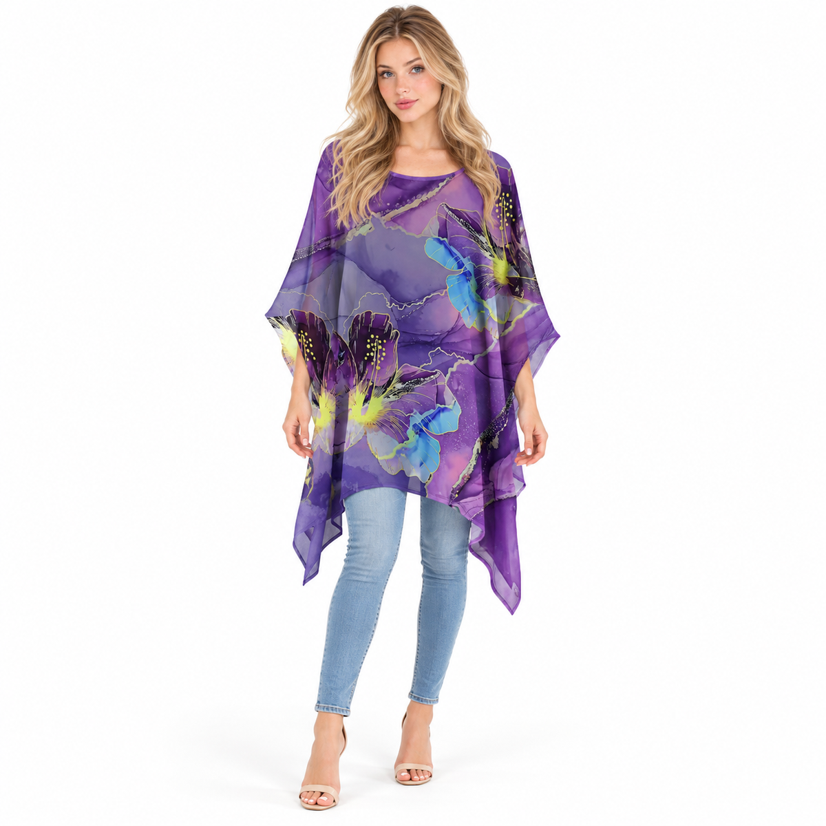Elegant Purple Floral Print Kaftan Top