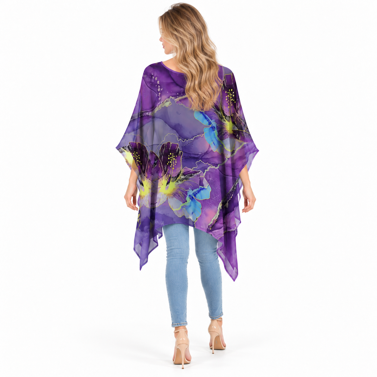 Elegant Purple Floral Print Kaftan Top
