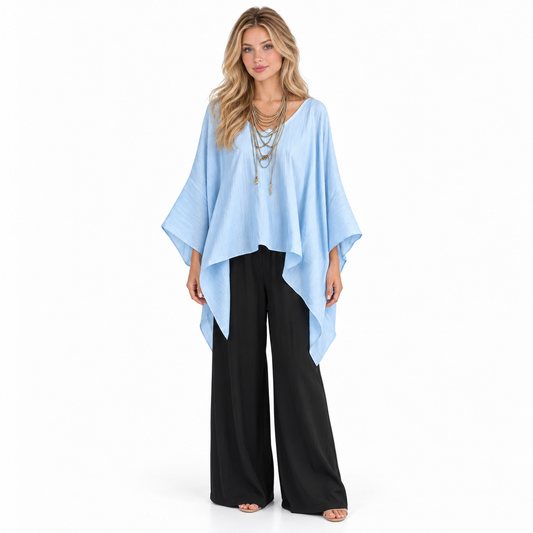 Elegant Light Blue Flowy Kaftan Tops