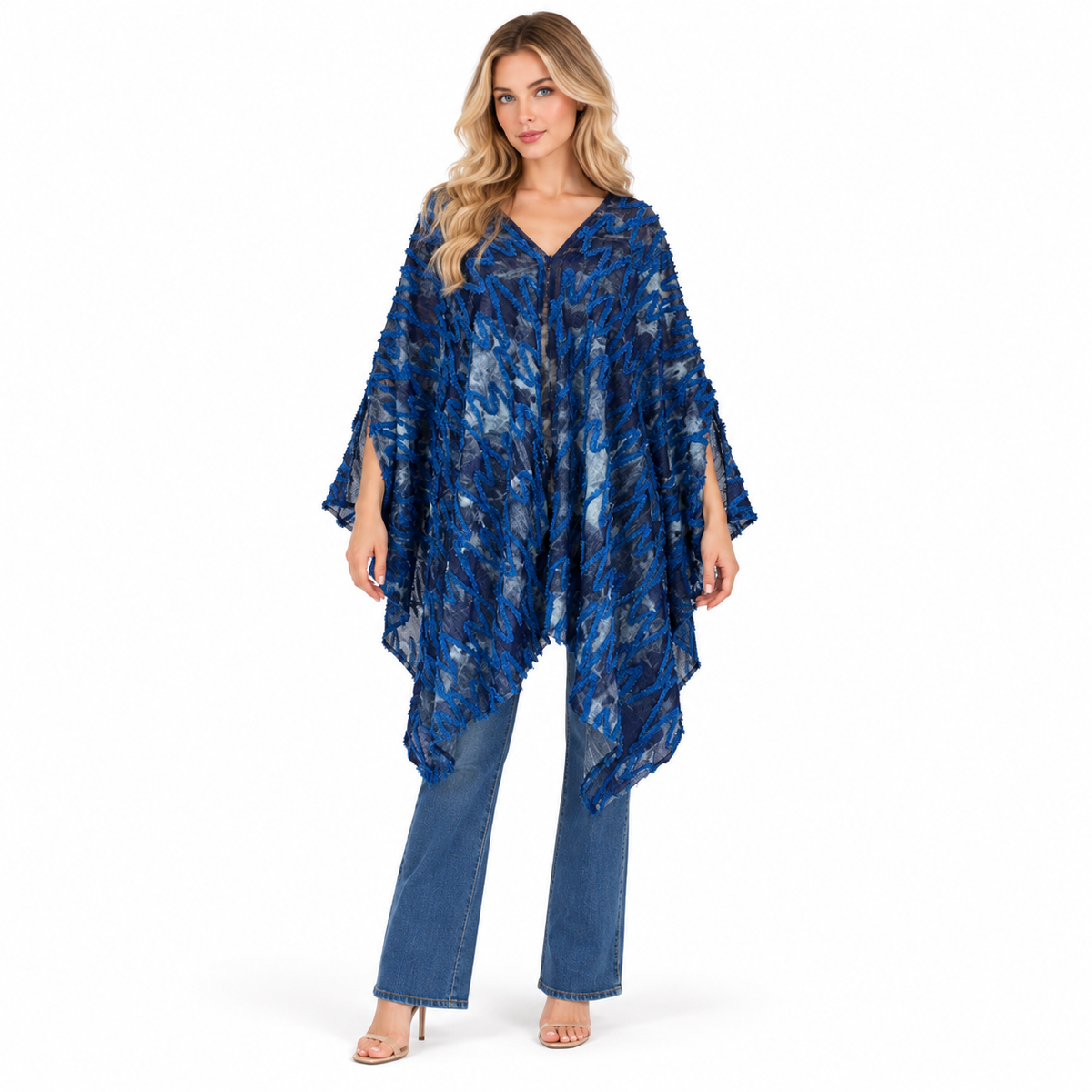 Elegant Blue Textured Flowing Kaftan Tops