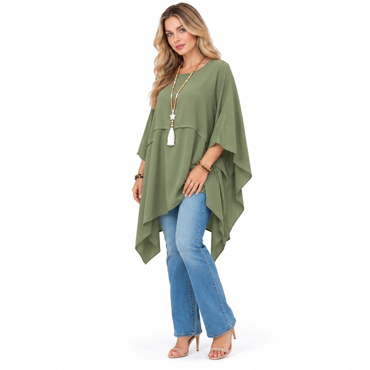 Elegant Sage Green Flowy Kaftan Top