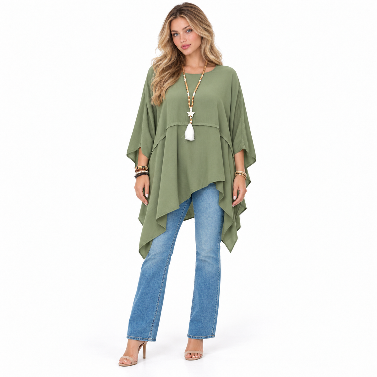 Elegant Sage Green Flowy Kaftan Top