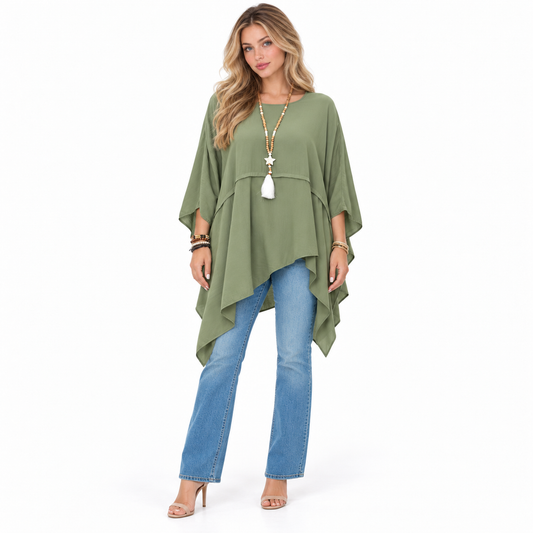 Elegant Sage Green Flowy Kaftan Top