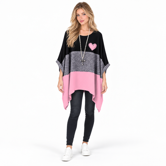 Pink Black Color block Kaftan Top