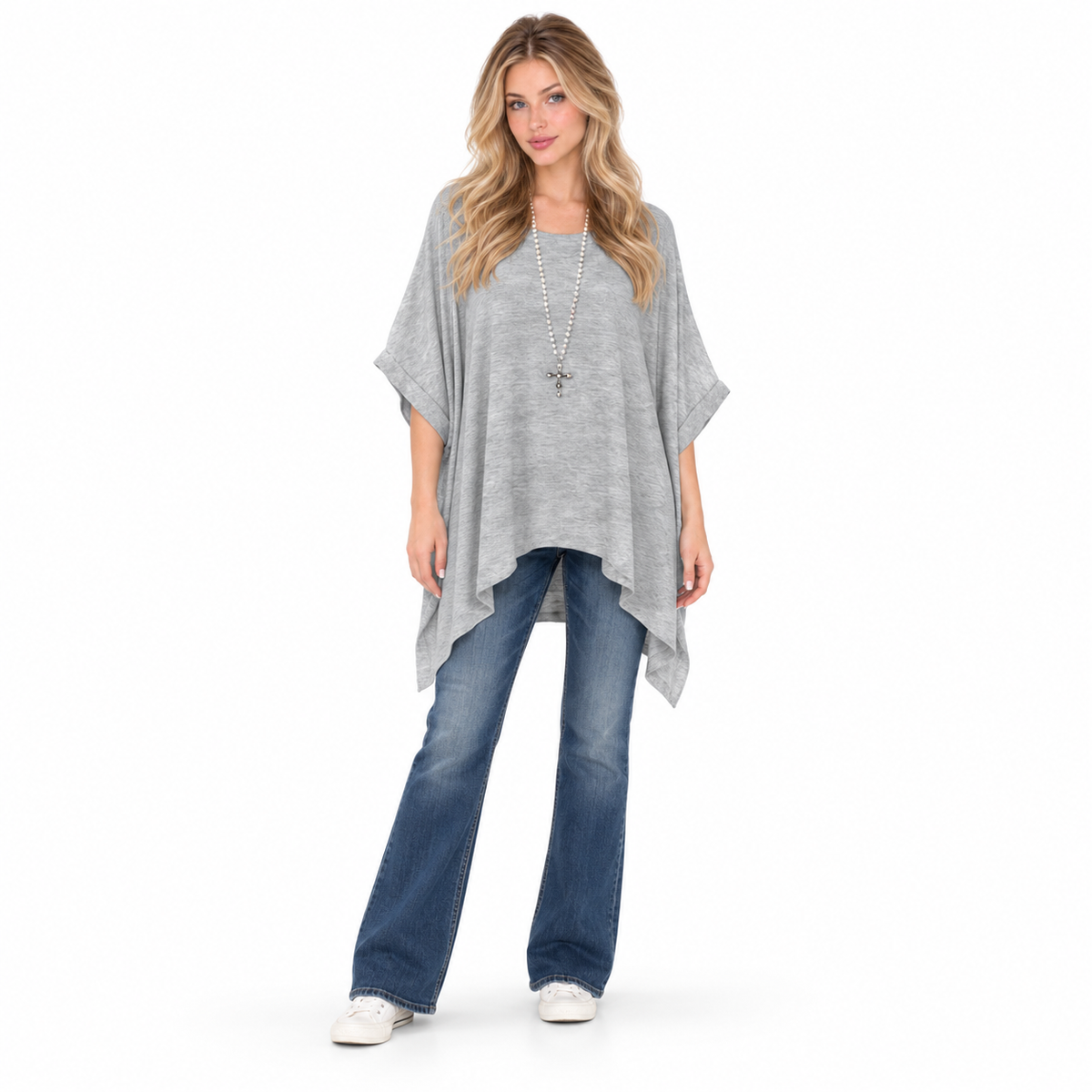 Elegant Grey Oversized Flowy Kaftan Top