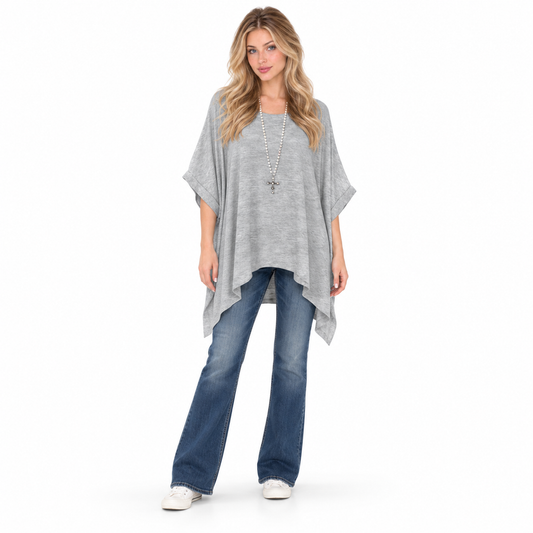 Elegant Grey Oversized Flowy Kaftan Top