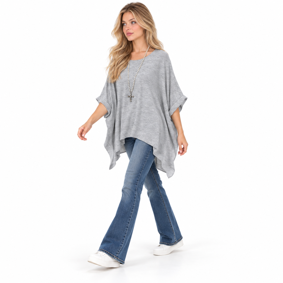 Elegant Grey Oversized Flowy Kaftan Top
