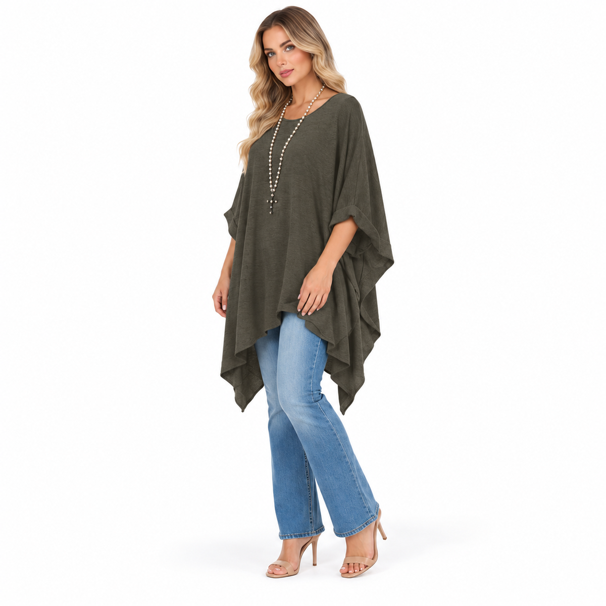 Elegant Dark Olive Flowy Kaftan Top