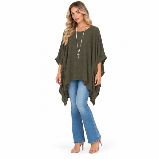 Elegant Dark Olive Flowy Kaftan Top