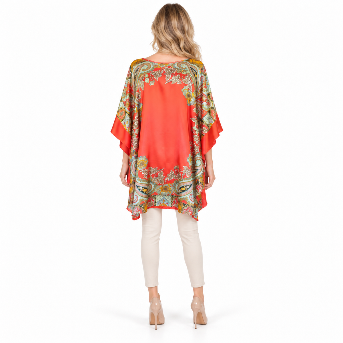 Elegant Coral Paisley Print Kaftan Top