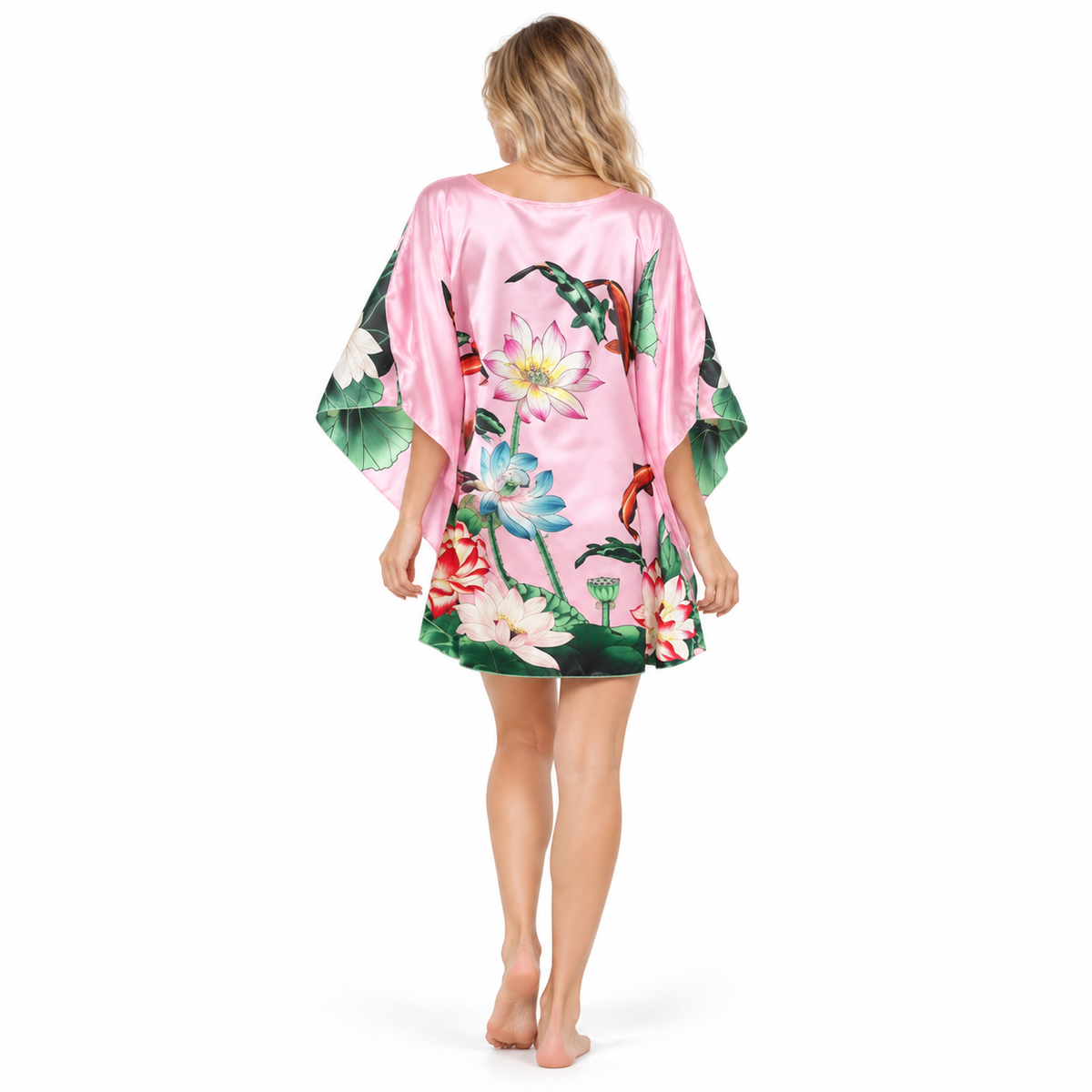 Elegant Pink Floral Satin Kaftan Top