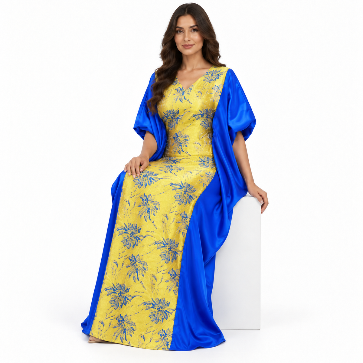 Royal Blue Gold Floral Baju Kaftan