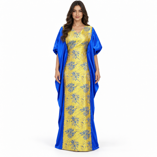 Royal Blue Gold Floral Baju Kaftan