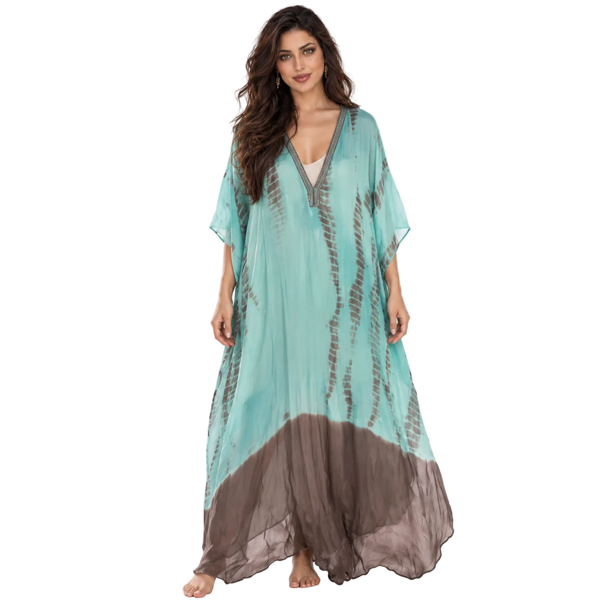 Aqua Brown Tie Dye Beach Kaftan