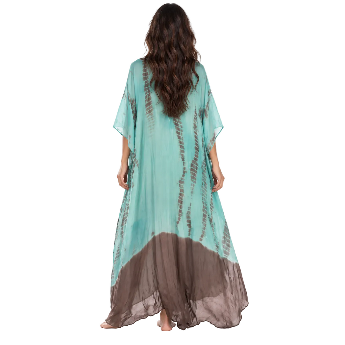 Aqua Brown Tie Dye Beach Kaftan