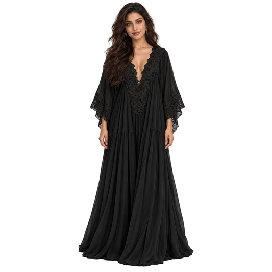 Black Lace Flowing Women’s Beach Kaftan