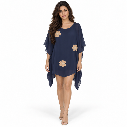 Blue Floral Embroidered Women’s Beach Kaftan