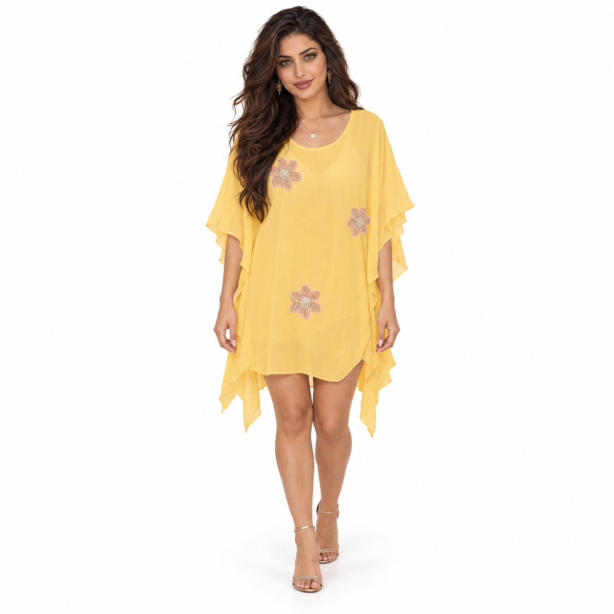 Yellow Floral Embroidered Women’s Kaftan Dress