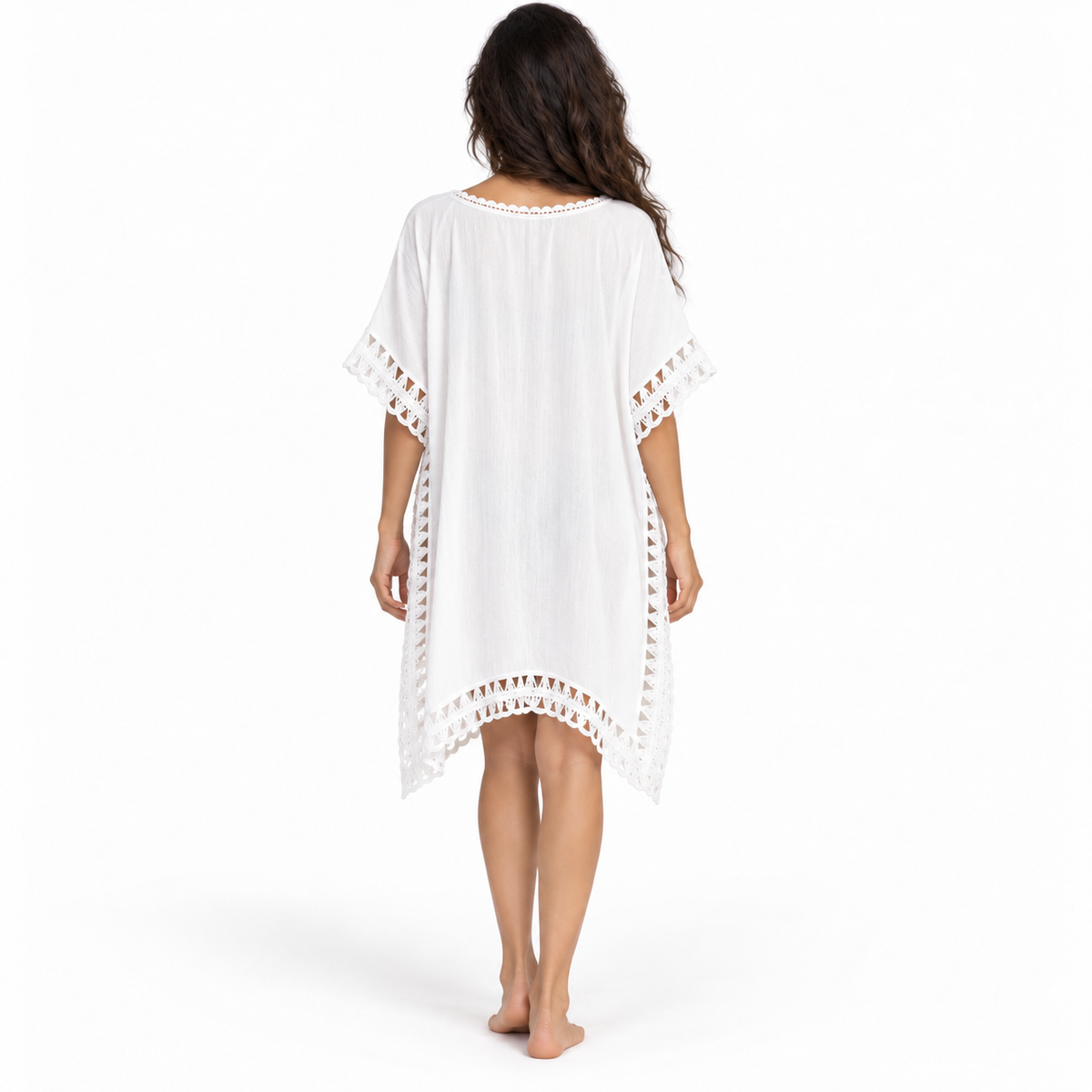 White Crochet Trim Relaxed Beach Kaftan