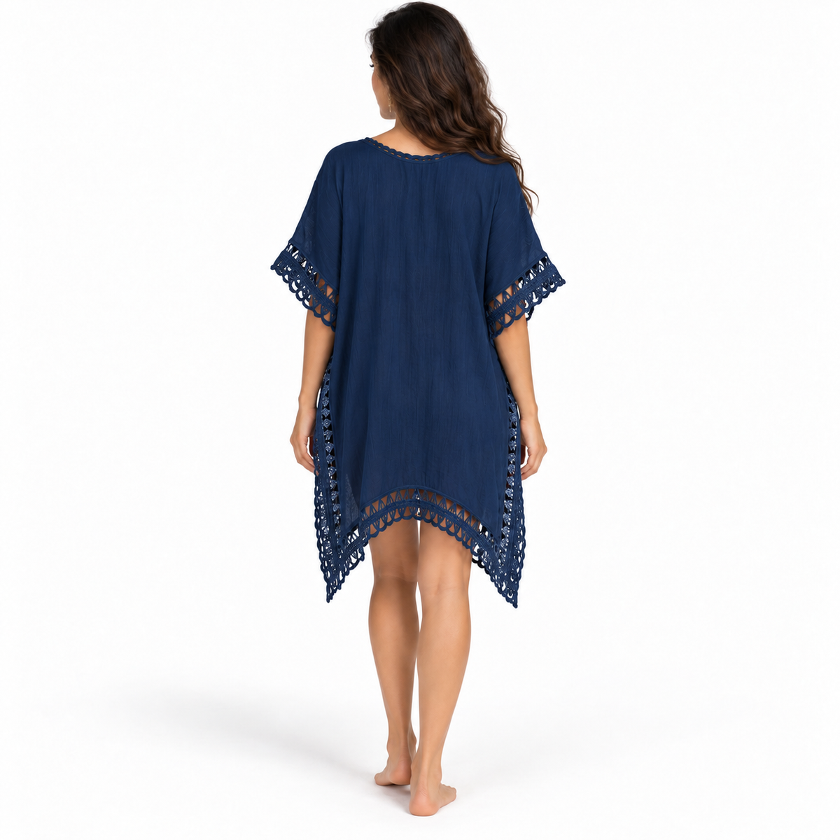 Blue Crochet Trim Relaxed Beach Kaftan