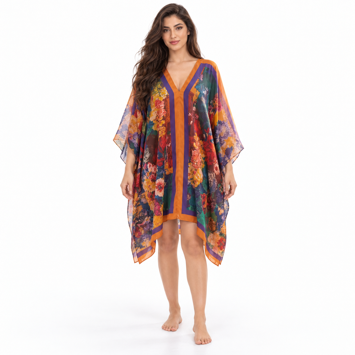 Multicolor Floral Chiffon Women’s Beach Kaftan