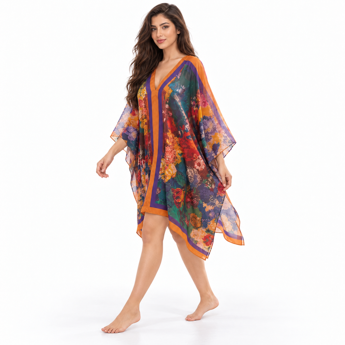 Multicolor Floral Chiffon Women’s Beach Kaftan