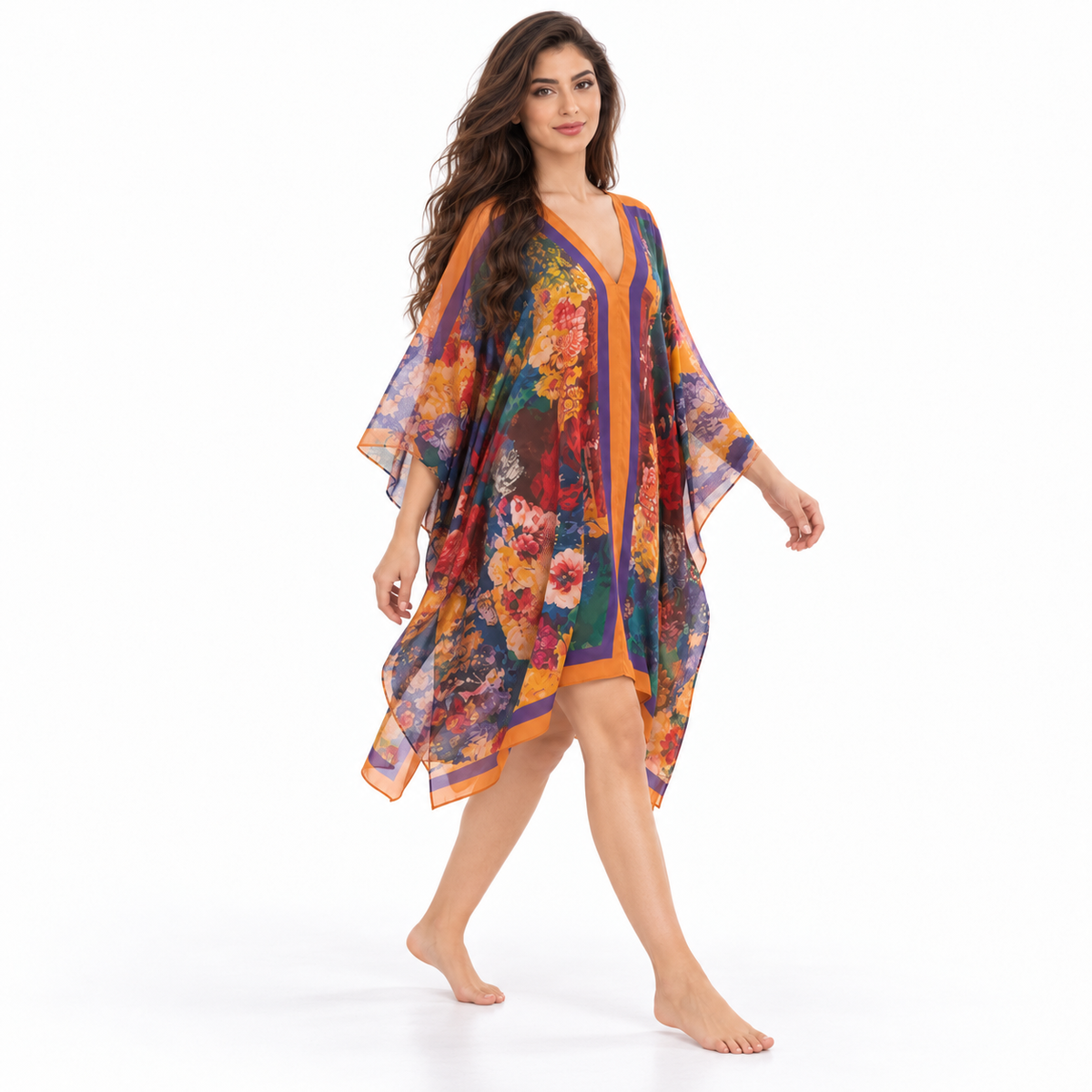 Multicolor Floral Chiffon Women’s Beach Kaftan
