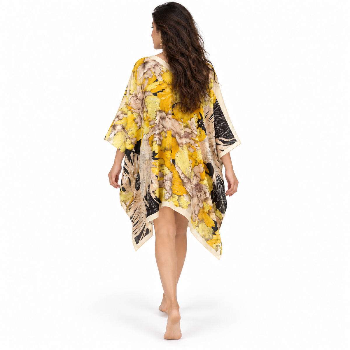 Gold Floral Print Relaxed Beach Kaftan
