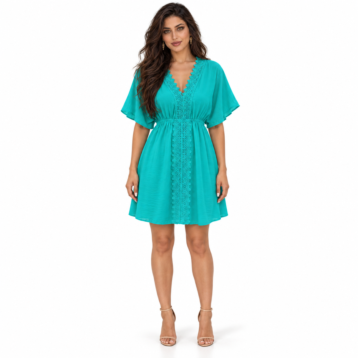 Light Green Lace Trim Beach Kaftan