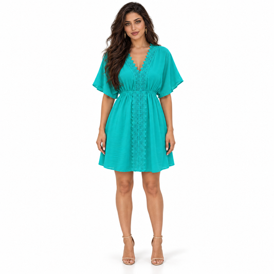 Light Green Lace Trim Beach Kaftan