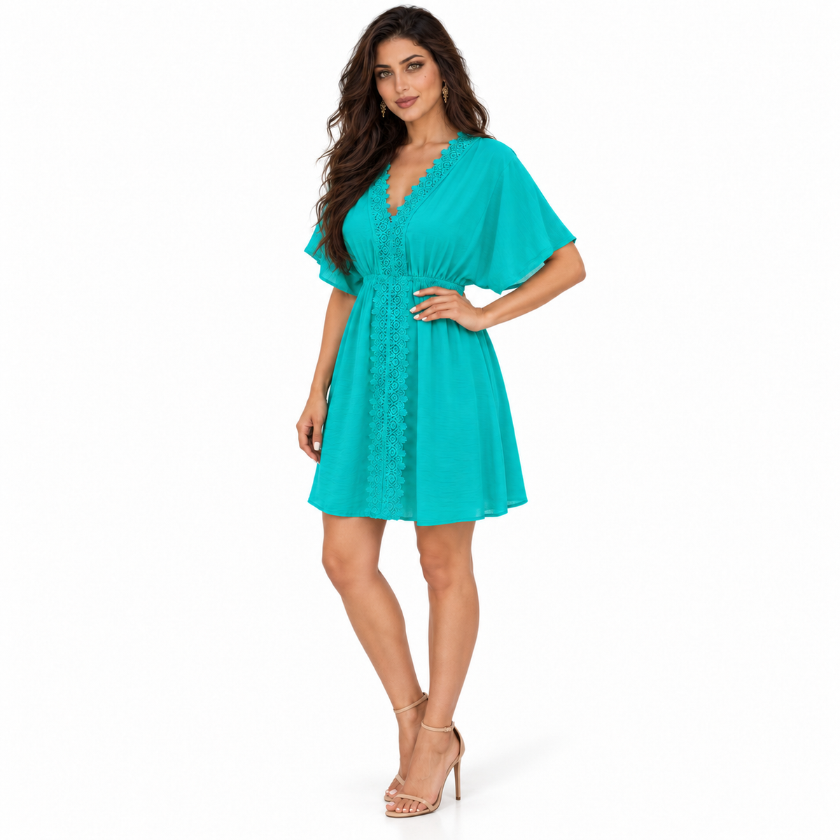 Light Green Lace Trim Beach Kaftan